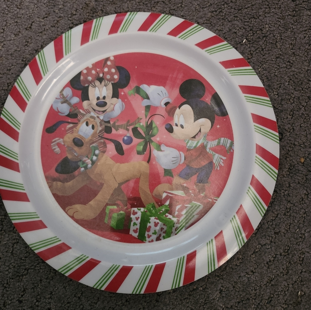 Disney Mickey, Minnie & Pluto Holiday Plate and Bowl - Red/Green